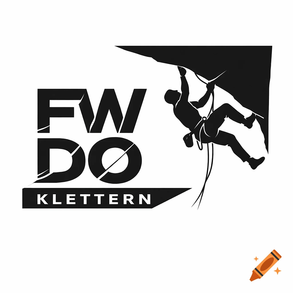 Black and white logo of a rock climber on a rock face next to the text FW DO KLETTER N.
