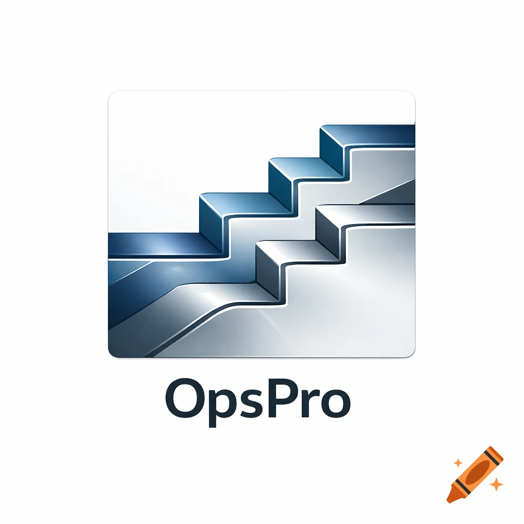 Optipro Icon OpsPro company logo with abstract blue and gray steps. on Craiyon