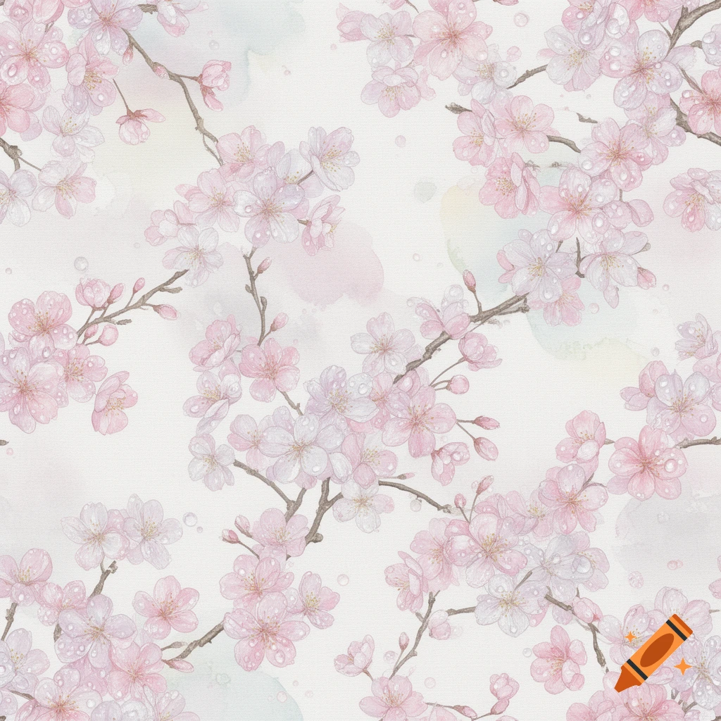 Seamless watercolor pattern of delicate pink cherry blossoms with ...