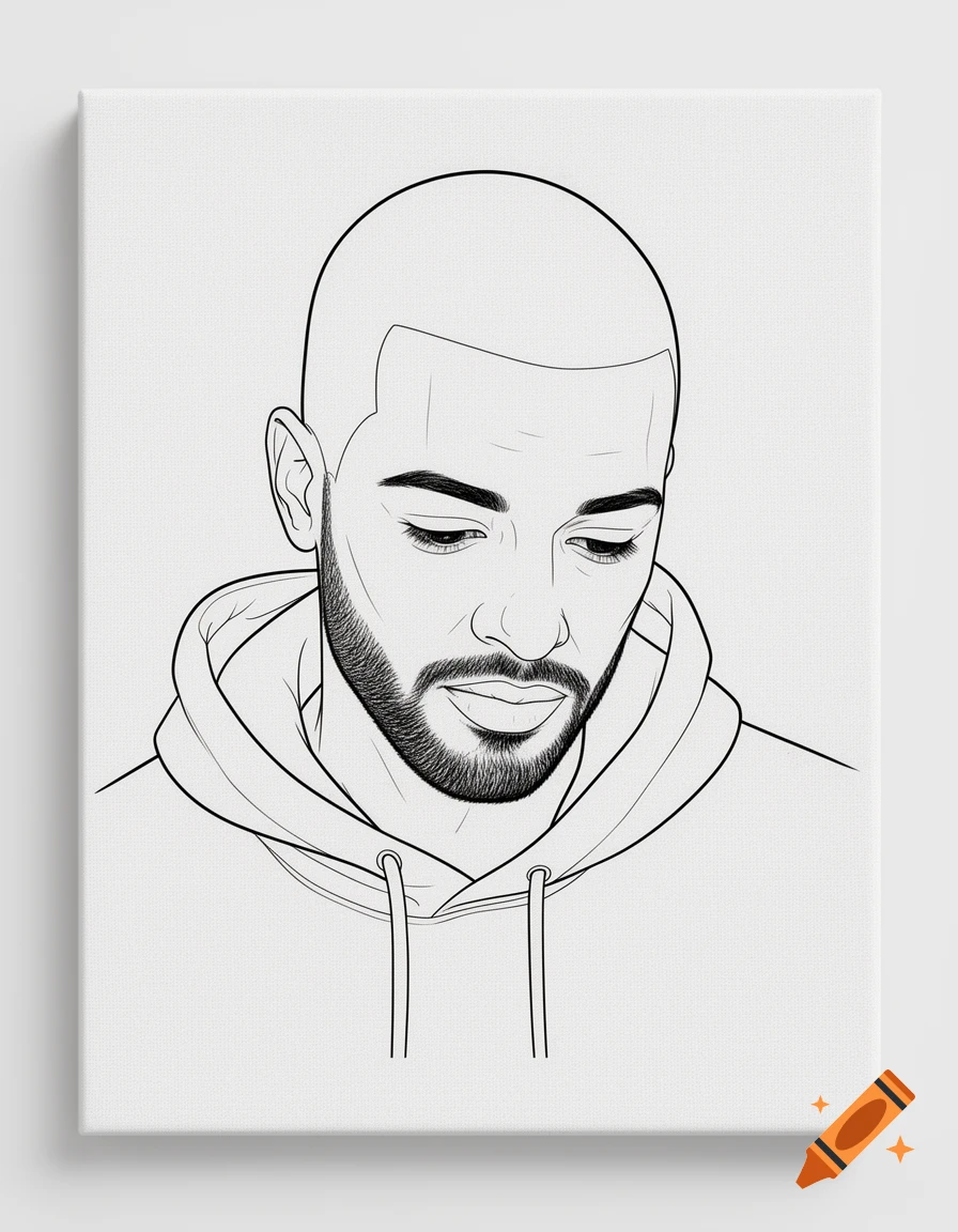 Minimal black and white line drawing portrait of a man with short hair ...