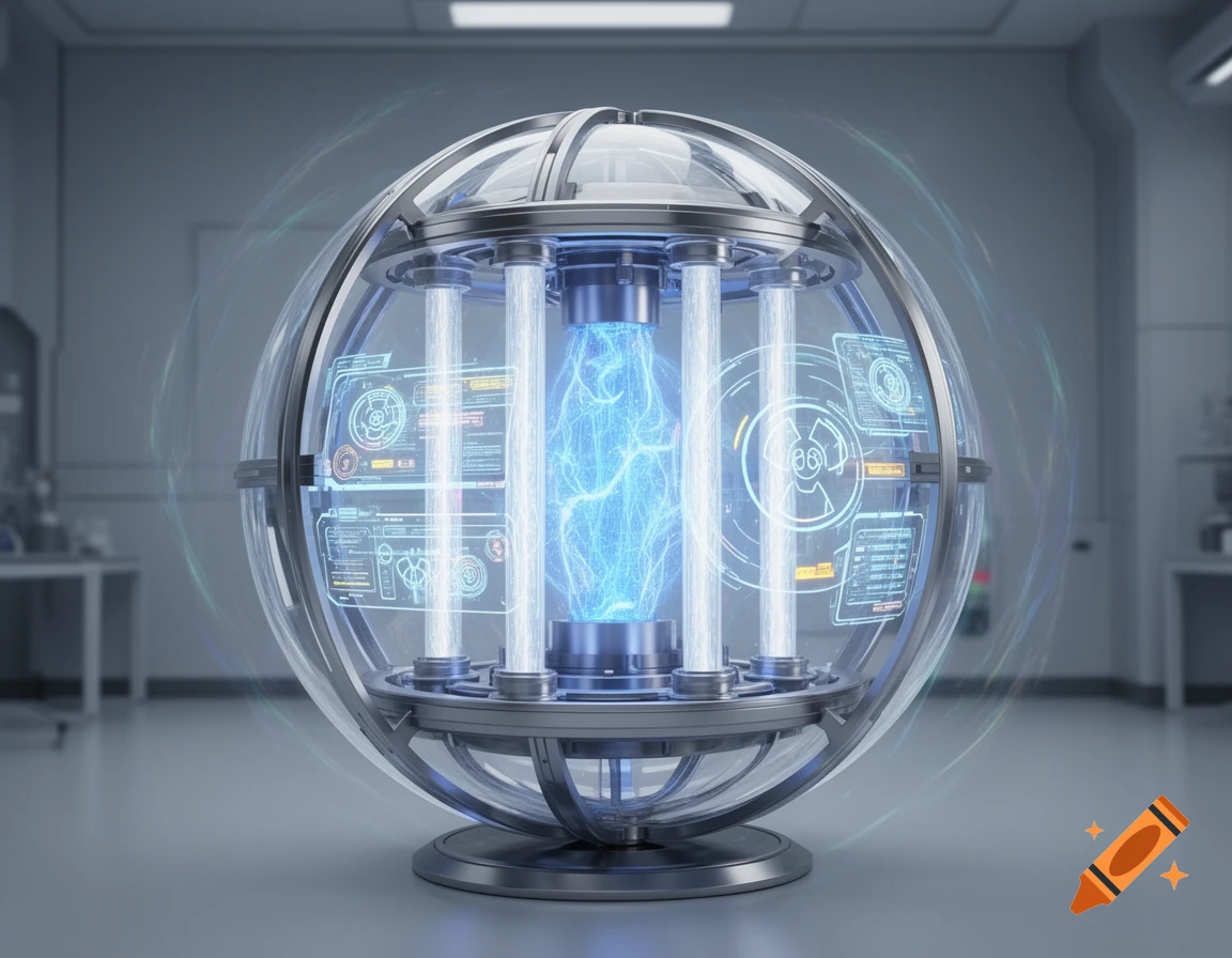 A highly detailed 3D render of a futuristic sci-fi time machine sphere ...