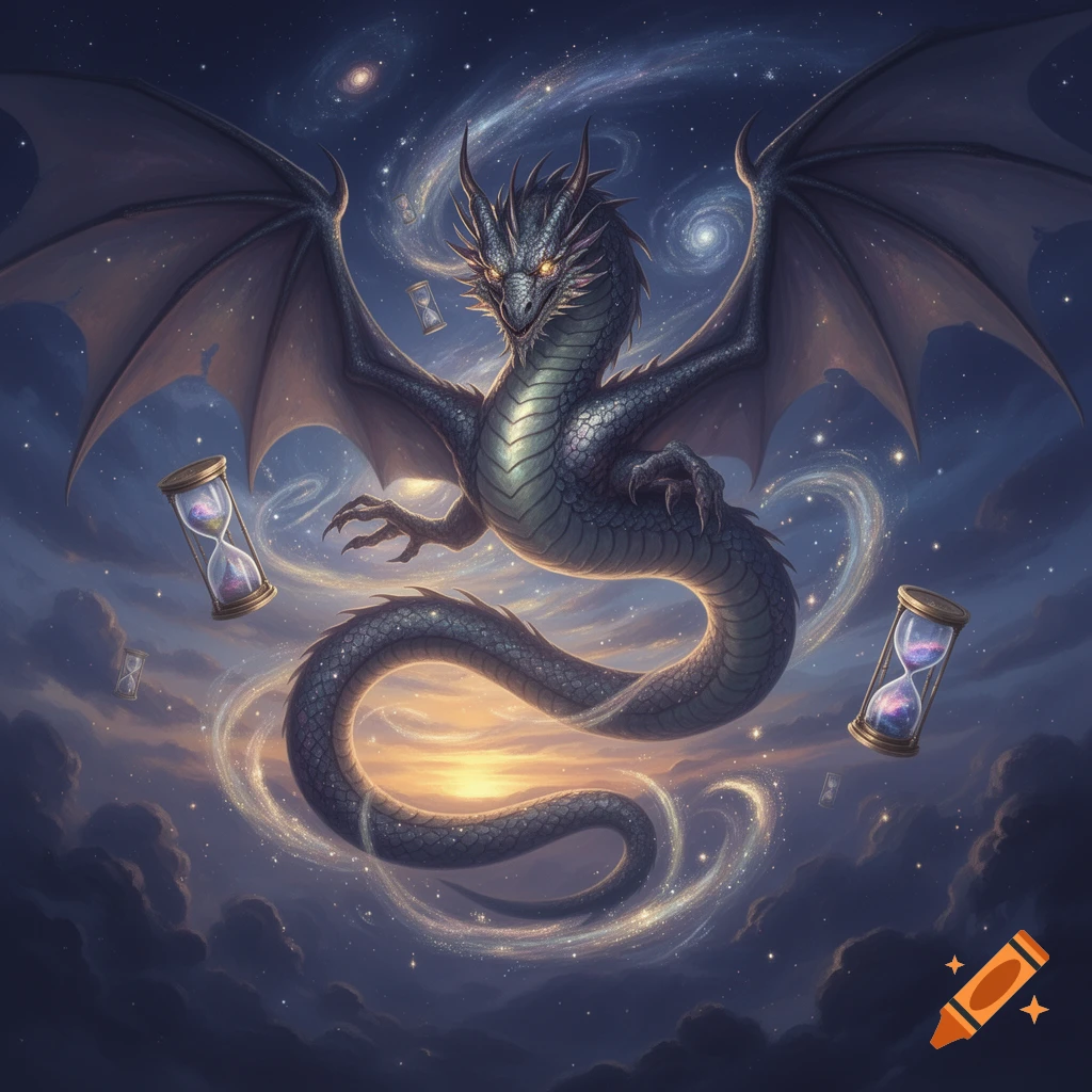 A majestic green-scaled dragon with spread wings and glowing eyes flies ...