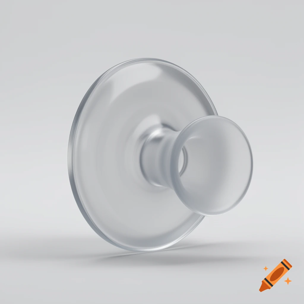 A clear, translucent silicone suction cup with a shallow protruding pouch on a white background.