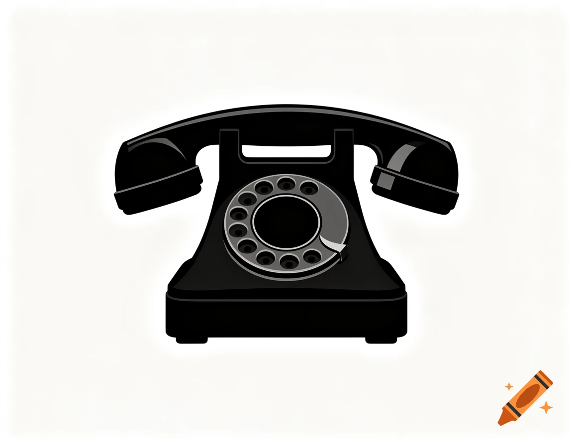 A black rotary telephone with a classic design is centered against a white background.