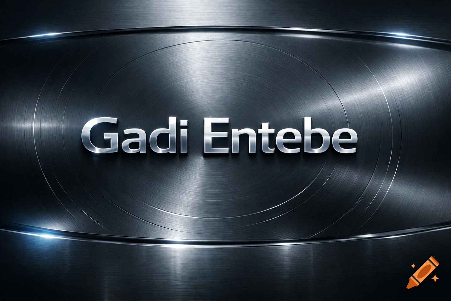 3D metallic text 'Gadi Entebe' on a dark brushed metal background with light reflections.