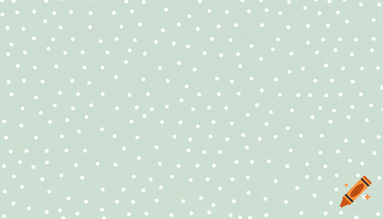 A light sage green background covered with scattered white polka dots.