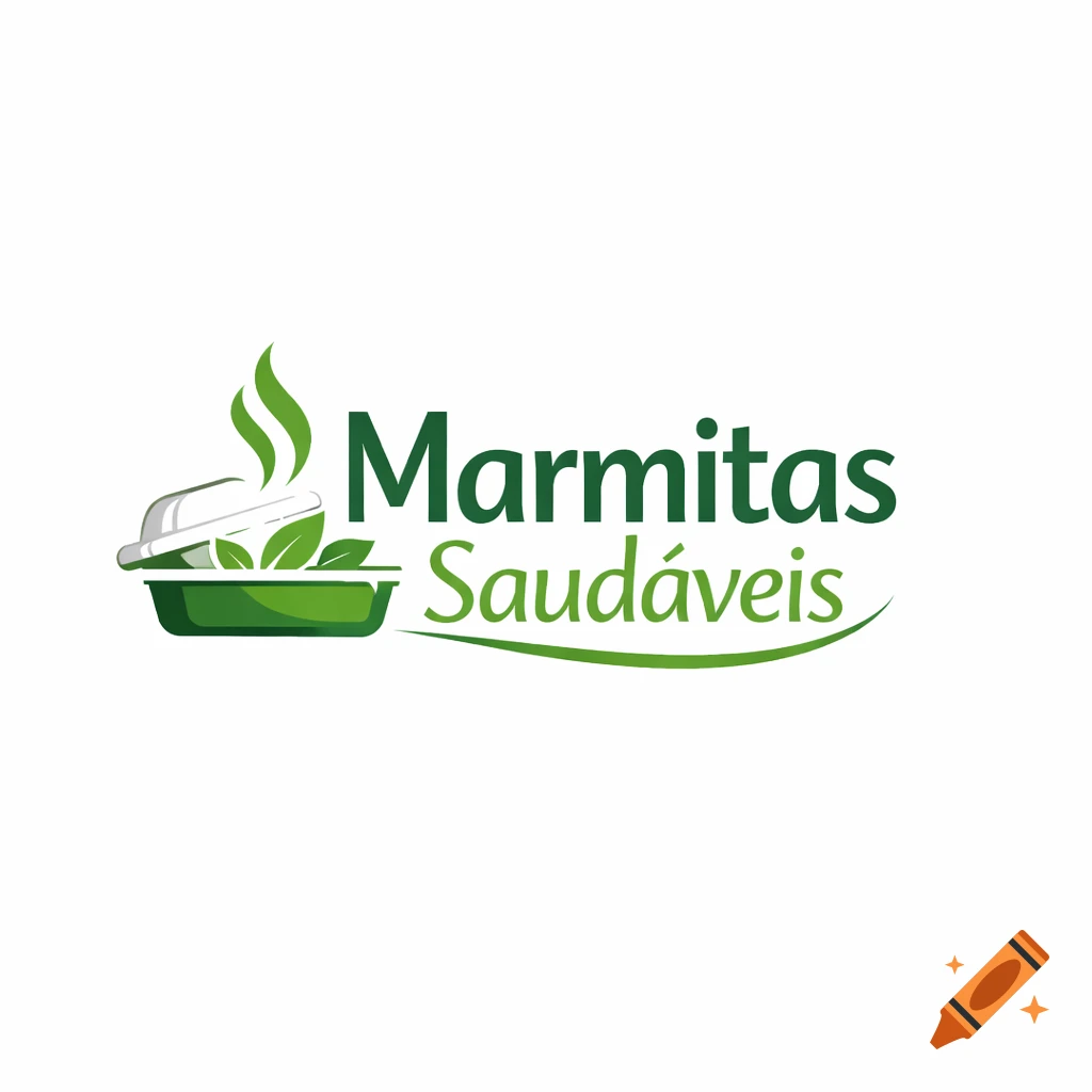 Green and white logo for 'Marmitas Saud rnrnrnveis' featuring an open food container with green leaves and steam.