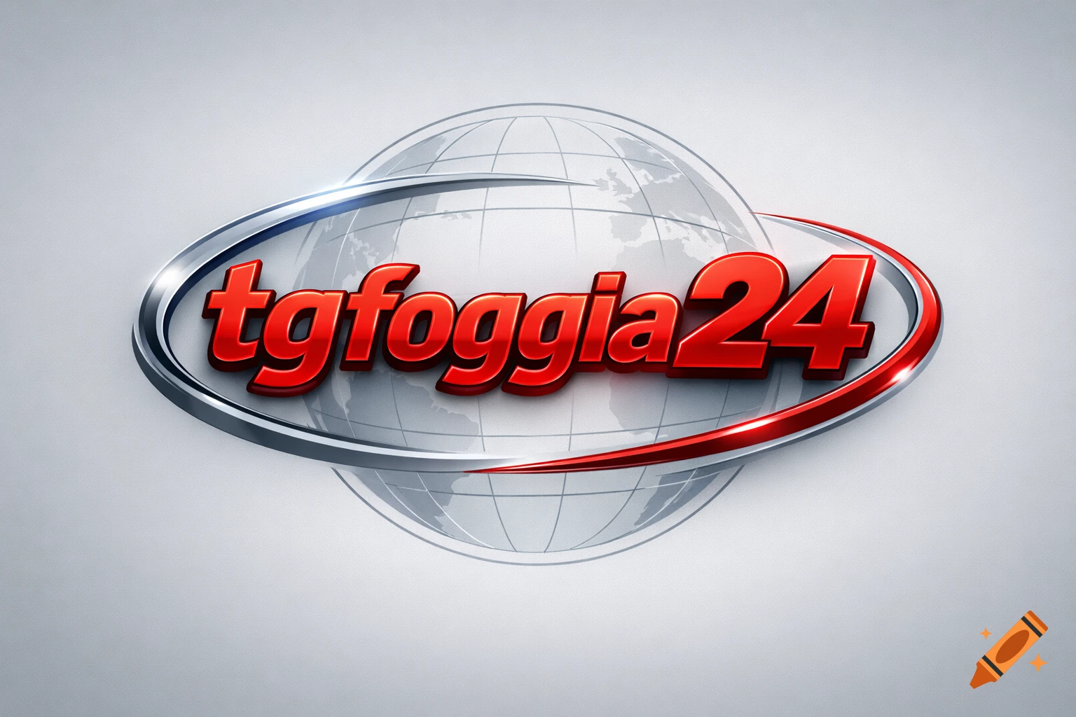3D red and silver 'tgfoggia24' logo on a globe against a light gray background.