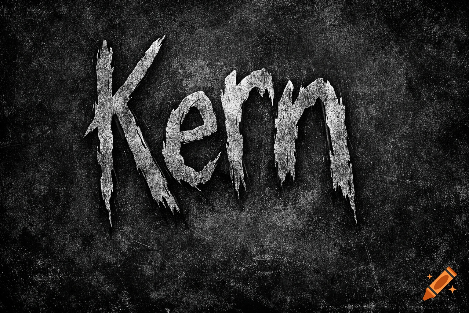 Grungy, metallic-textured text spelling "Kern" on a dark, scratched background.