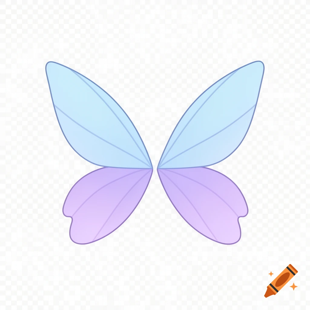 Pair of stylized fairy wings in light blue and purple with simple lines on a transparent background.