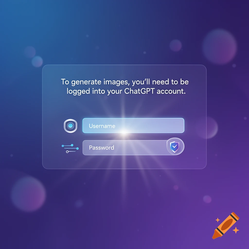 Login screen for ChatGPT with username and password fields on a blurred purple and blue background.