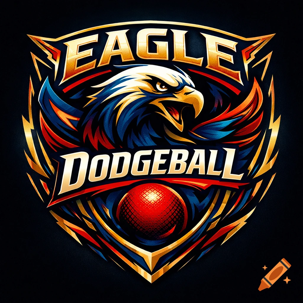 A stylized esports-style logo featuring a fierce eagle head with widespread wings and a red dodgeball, with "EAGLE" and "DODGEBALL" text.
