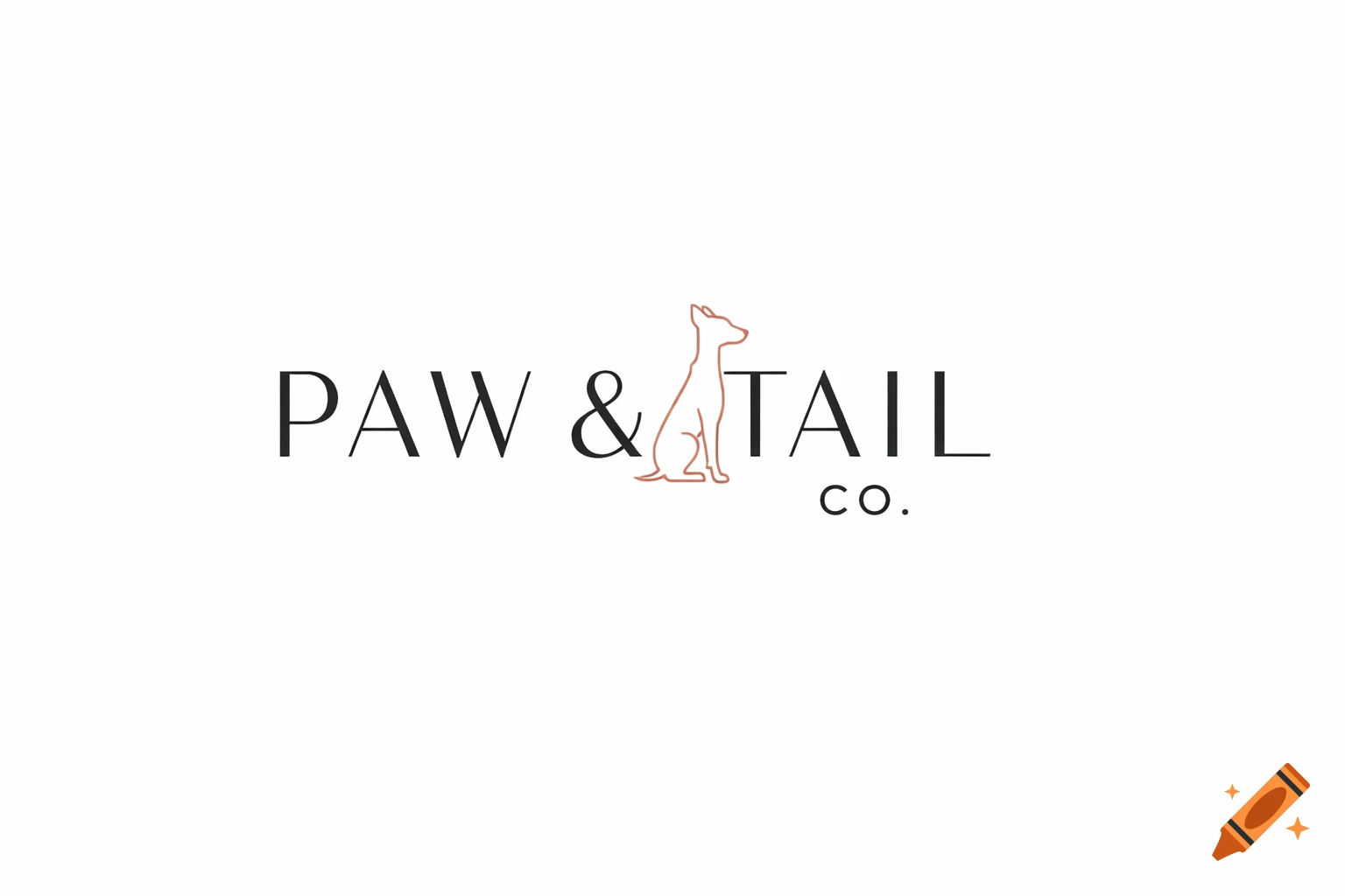 Minimalist luxury logo for Paw & Tail Co. with black text and a rose gold dog silhouette replacing the 'I' in 'TAIL'.