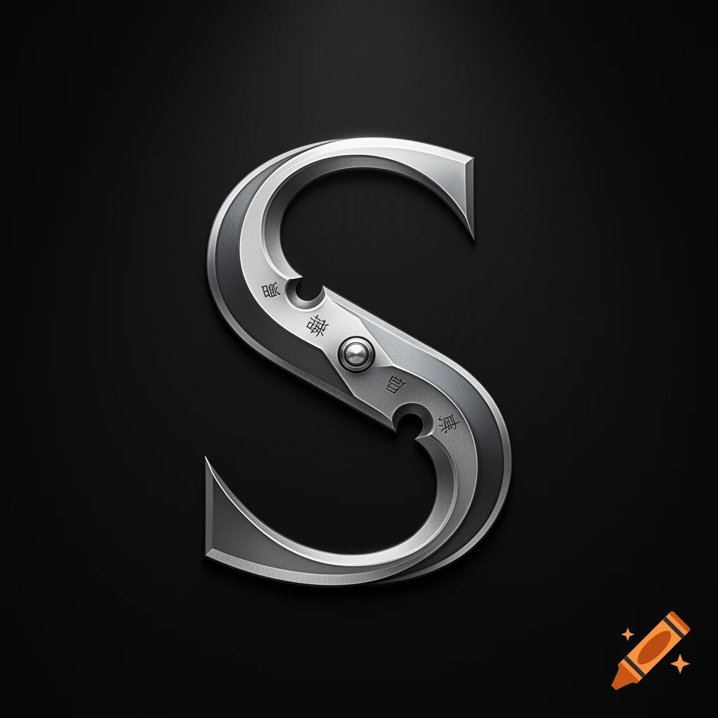 A stylized, metallic letter 'S' resembling a shuriken with engraved patterns on a dark gray background.