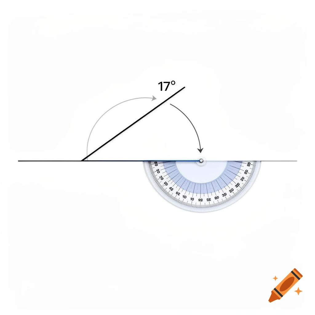 A mathematical diagram showing a 17-degree angle measured by a protractor on a white background.