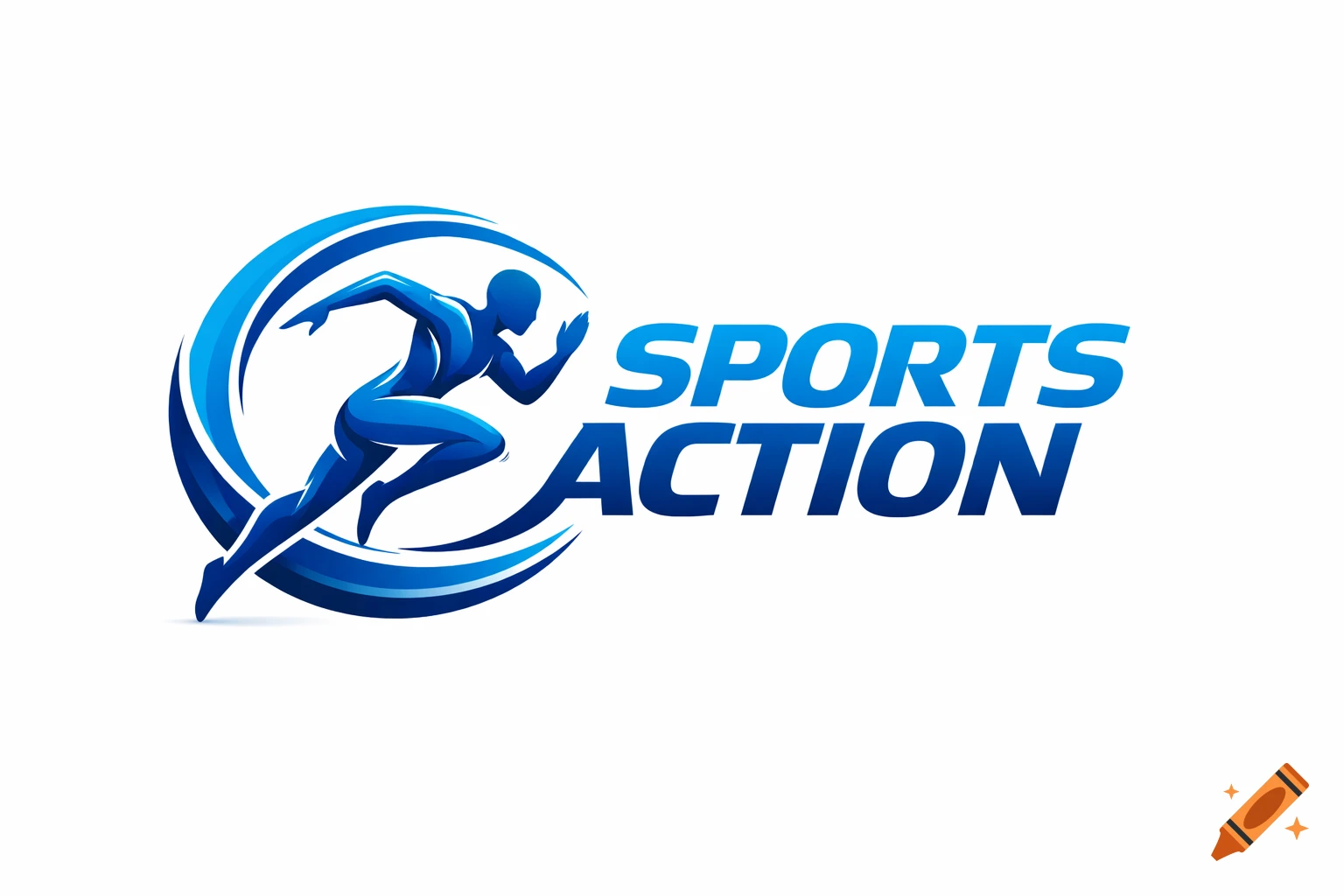 A blue and light blue logo featuring a stylized figure of a runner mid-stride, surrounded by swirling lines, with the text "SPORTS ACTION" beside it.