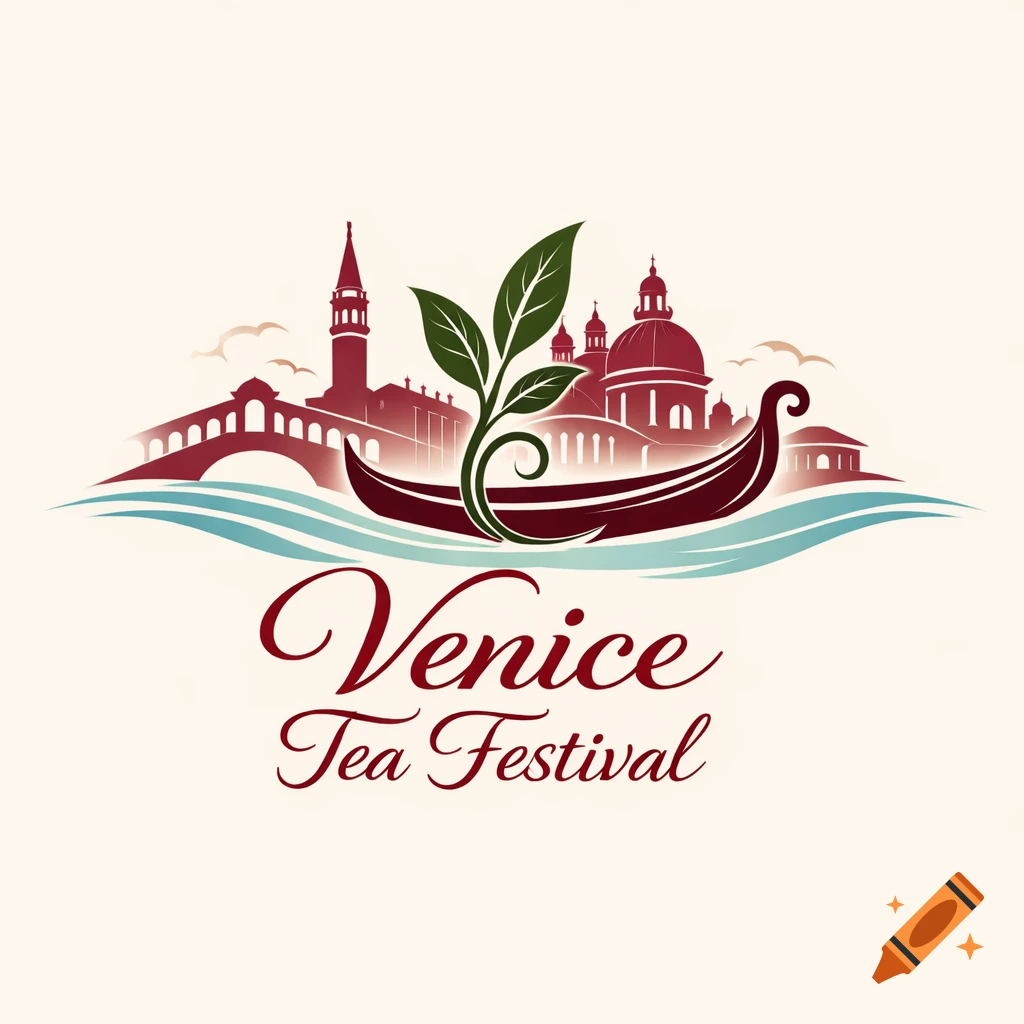 Logo for Venice Tea Festival featuring a stylized cityscape, gondola, and tea leaves.
