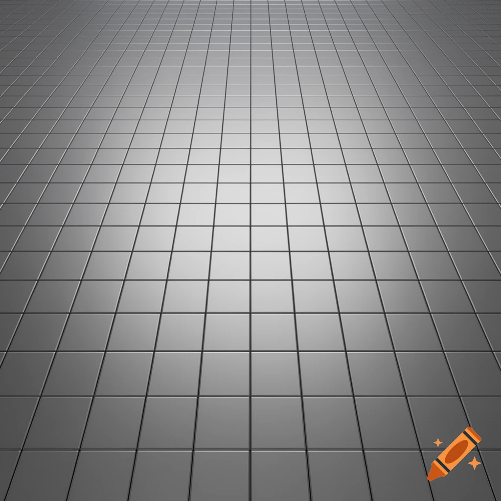 Perspective view of a seamless grid of reflective grey metallic tiles extending to the horizon.