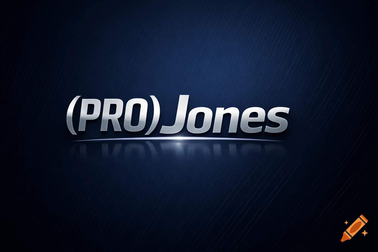 Metallic silver 3D text spelling '(PRO) Jones' with reflections, on a dark blue background with diagonal stripes.