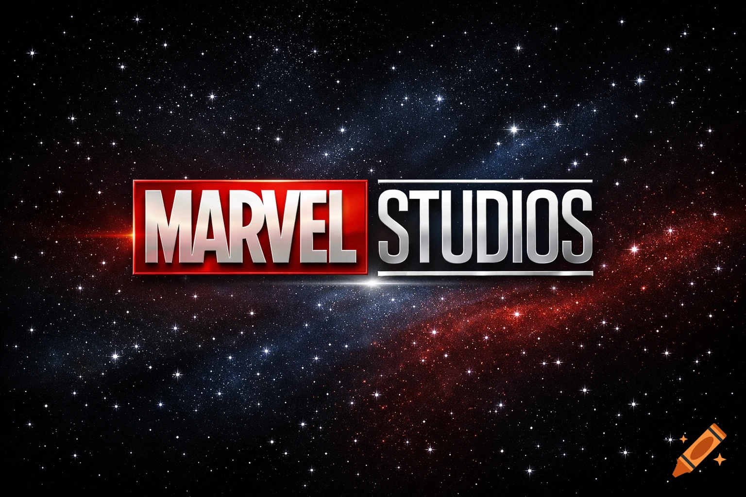 The Marvel Studios logo, with 'MARVEL' in red and 'STUDIOS' in silver, against a dark, starry cosmic background with nebulae.