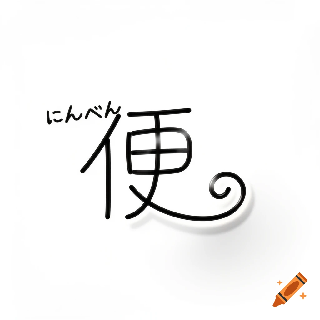 Handwritten Japanese kanji character "." with hiragana "")." on a white background in a pop-style.