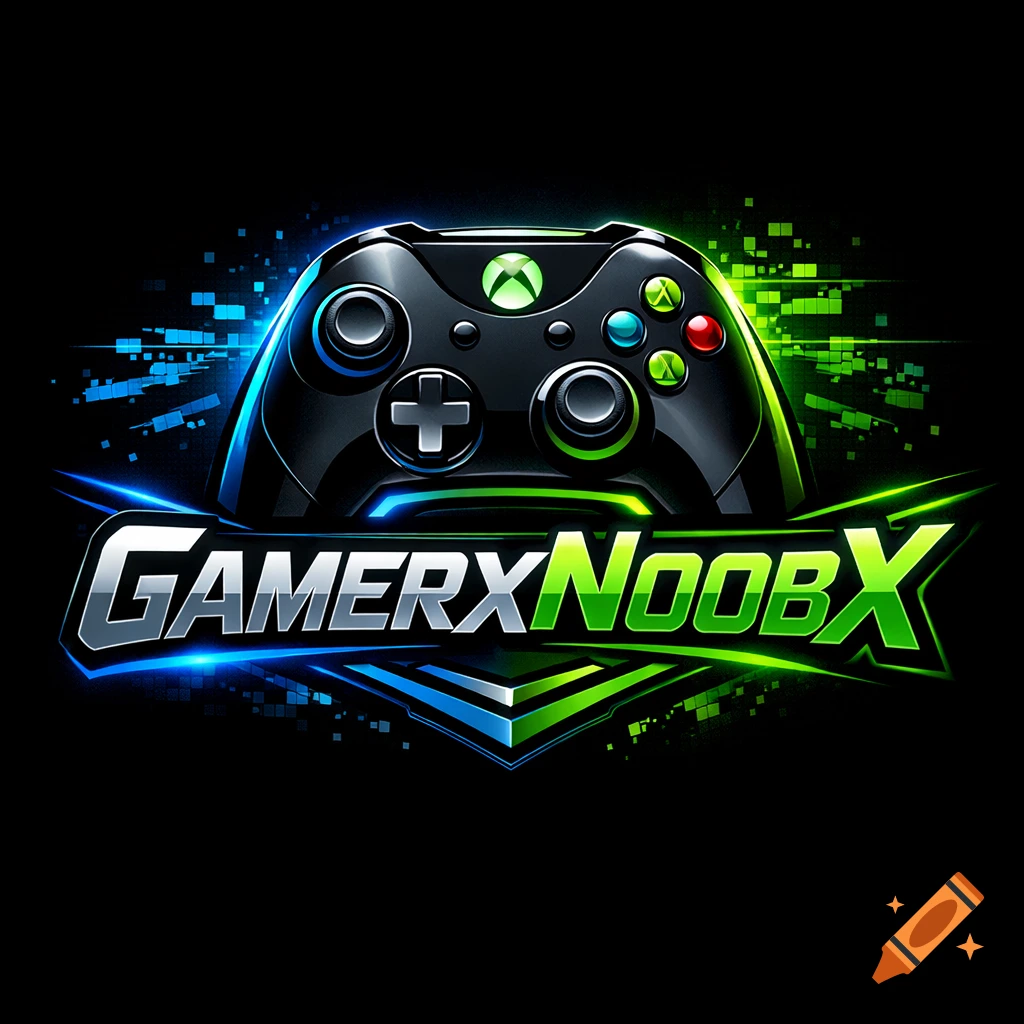 A sleek gaming logo with an Xbox controller above the text GAMERXNoobX ...