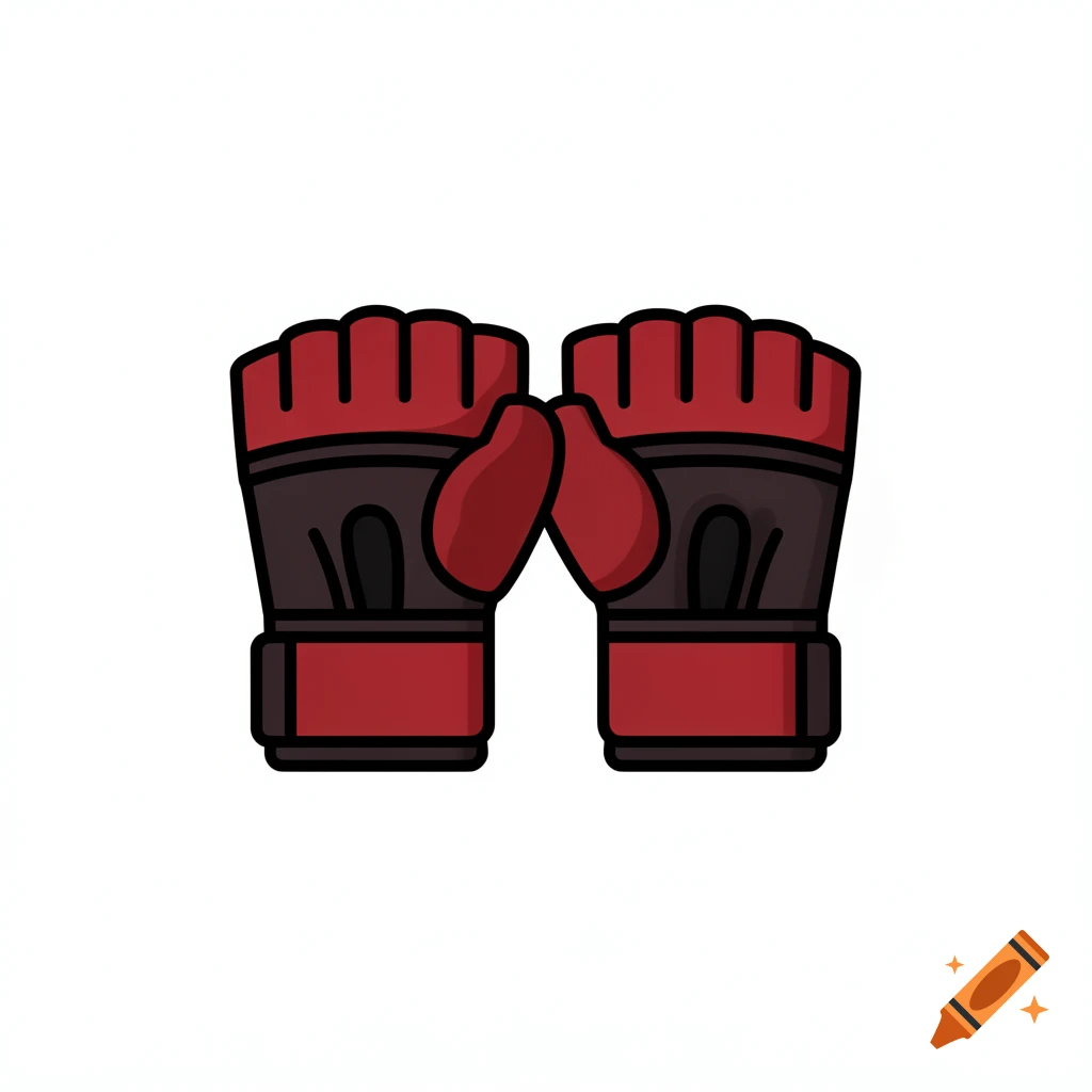 A pair of red and black MMA gloves in a clean icon style.