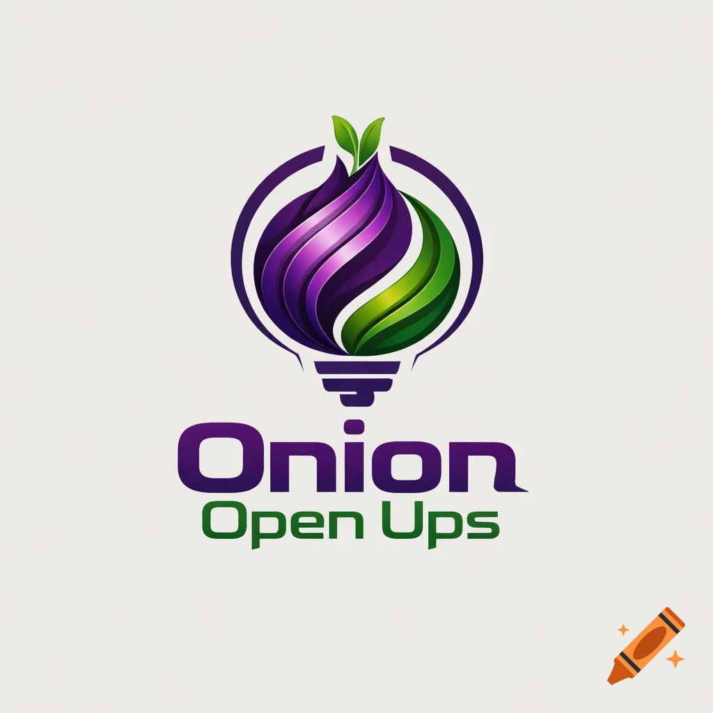 Stylized logo of a purple and green onion forming a lightbulb, with text 'Onion Open Ups'.
