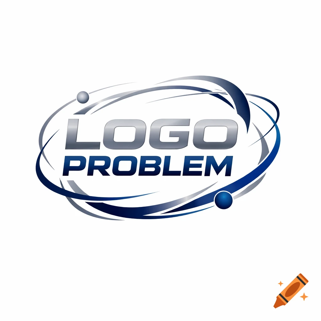 A silver and blue logo with the text 'LOGO PROBLEM' in the center ...