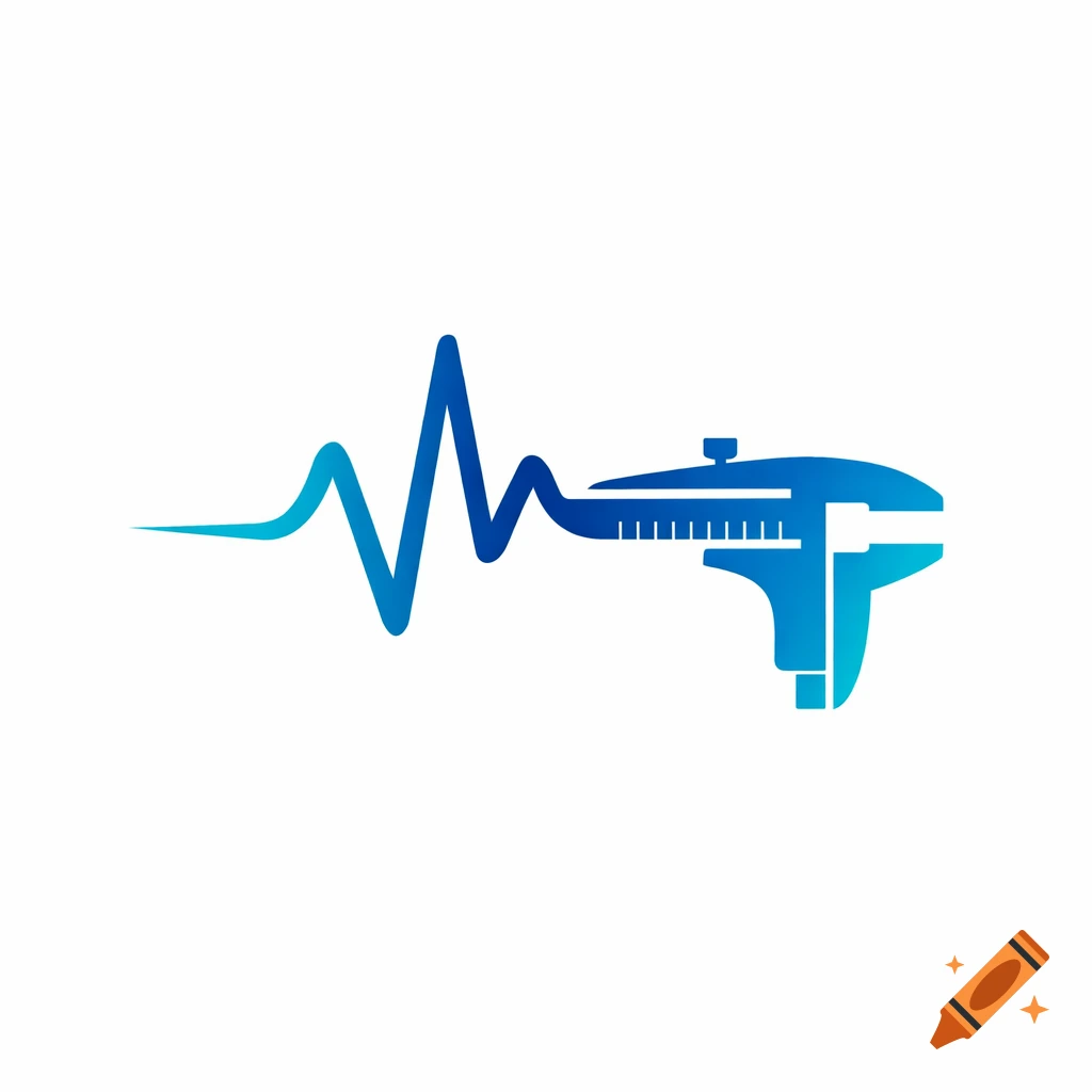 Blue gradient heartbeat line merging into a measuring caliper, a clean medical metrology logo on a white background.