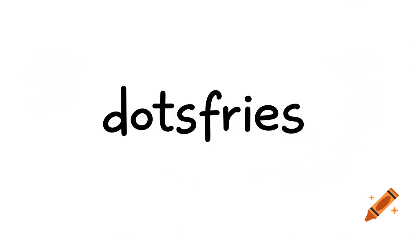 Black text "dotsfries" in a doodle-esque font on a white banner.