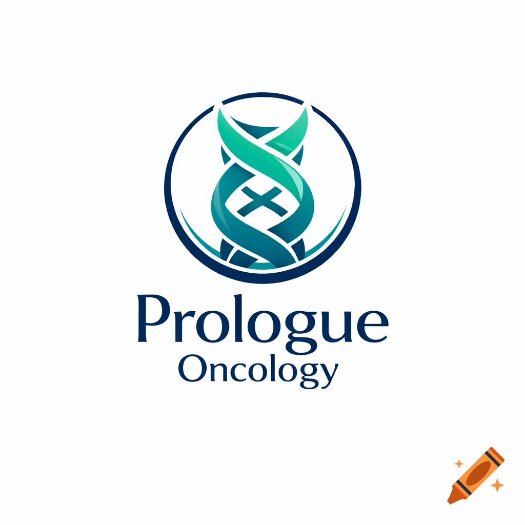 Logo with a green and blue stylized DNA helix in a circle, and the text 'Prologue Oncology' below.