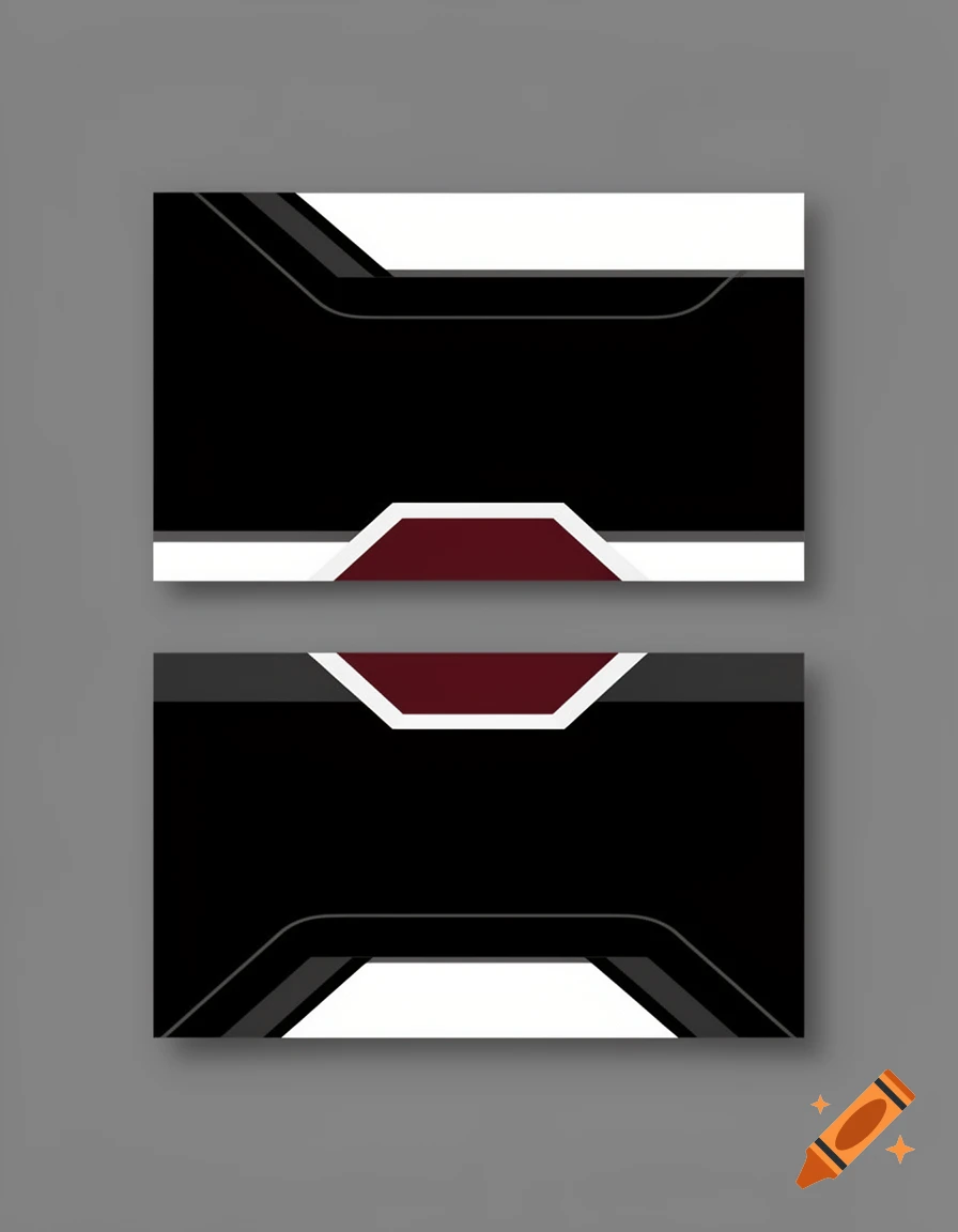 Two modern business card templates with black, white, grey, and dark red abstract geometric designs.