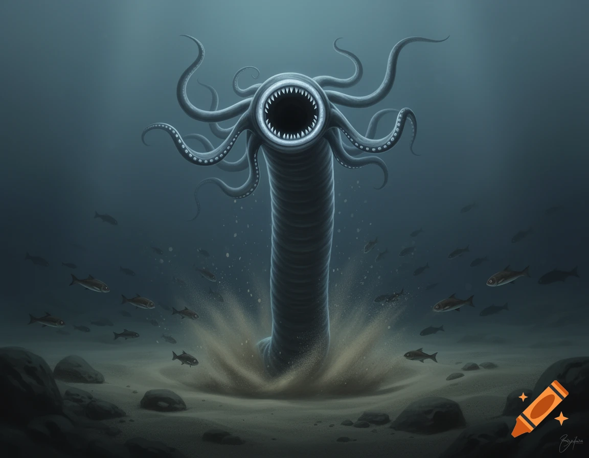 A formidable giant worm-like creature with tentacles and a sharp ...
