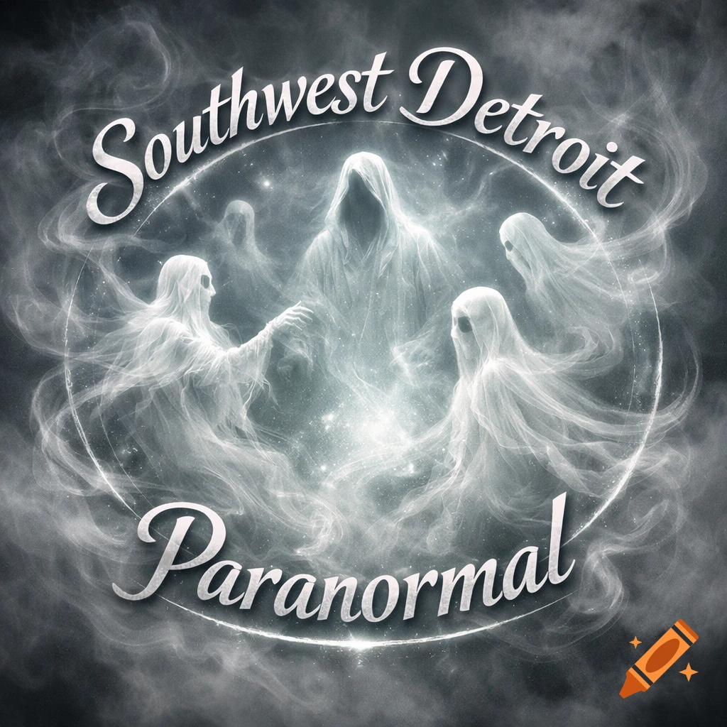 Ethereal ghostly figures on a smoky dark background, encircled by 'Southwest Detroit Paranormal' text.