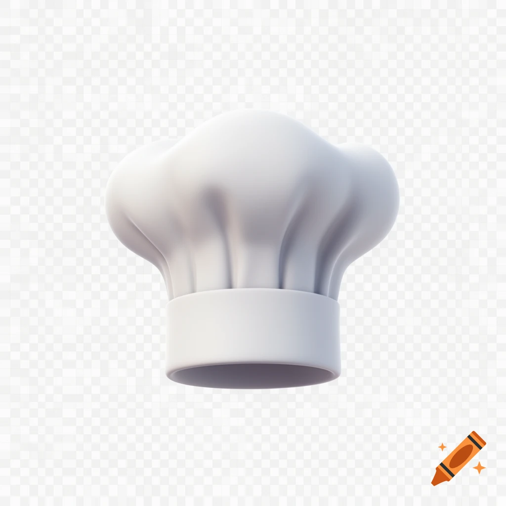 A white chef's hat, also known as a toque, rendered in a clean, soft cartoon style against a transparent background.