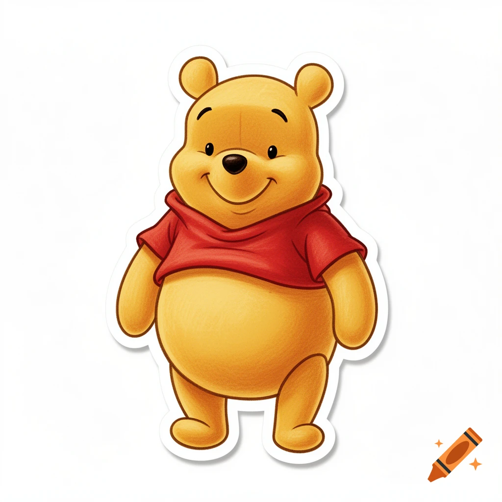 Classic cartoon Winnie the Pooh in a red shirt, smiling, as a character cutout.