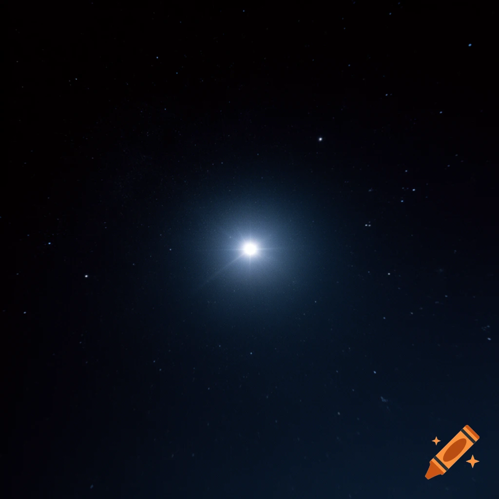 A single bright star shines intensely in the dark expanse of space, surrounded by numerous smaller, twinkling stars.