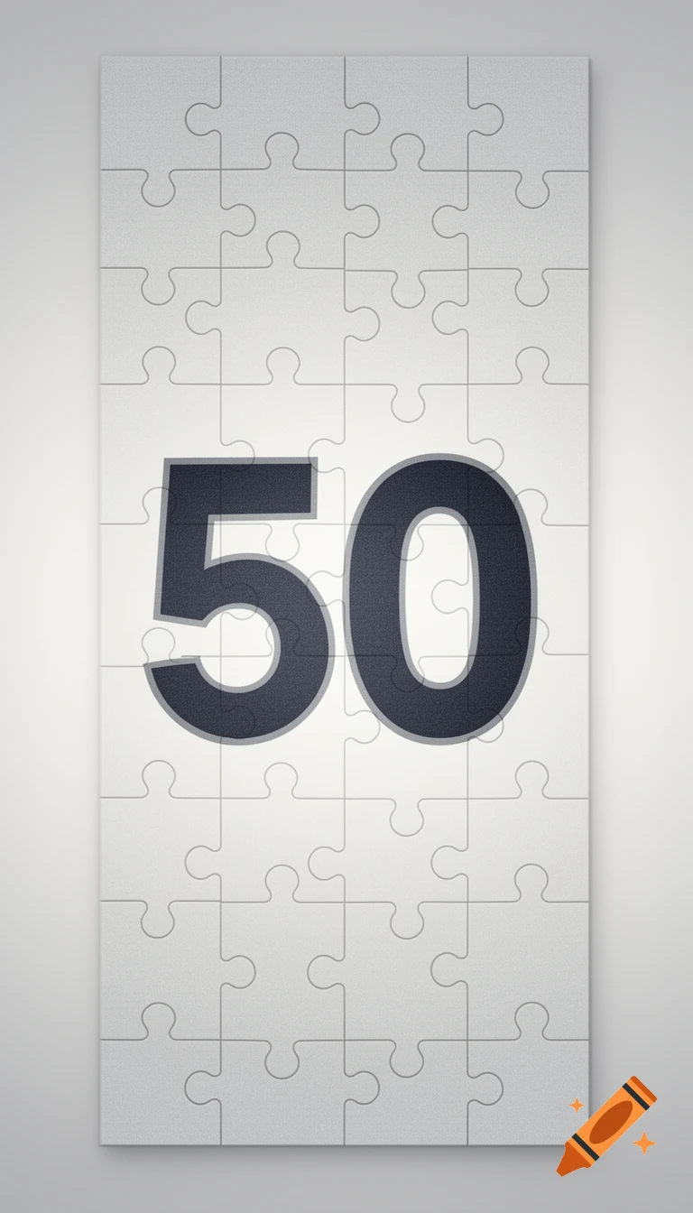 Large dark number 50 on a white puzzle background.