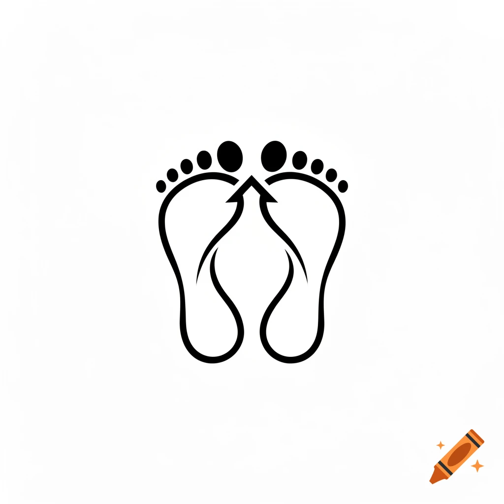 Black minimalist logo of two symmetrical human footprints with toes forming an upward-pointing arrow on a white background.