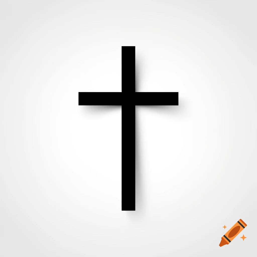 A black cross with a subtle shadow centered on a white background.