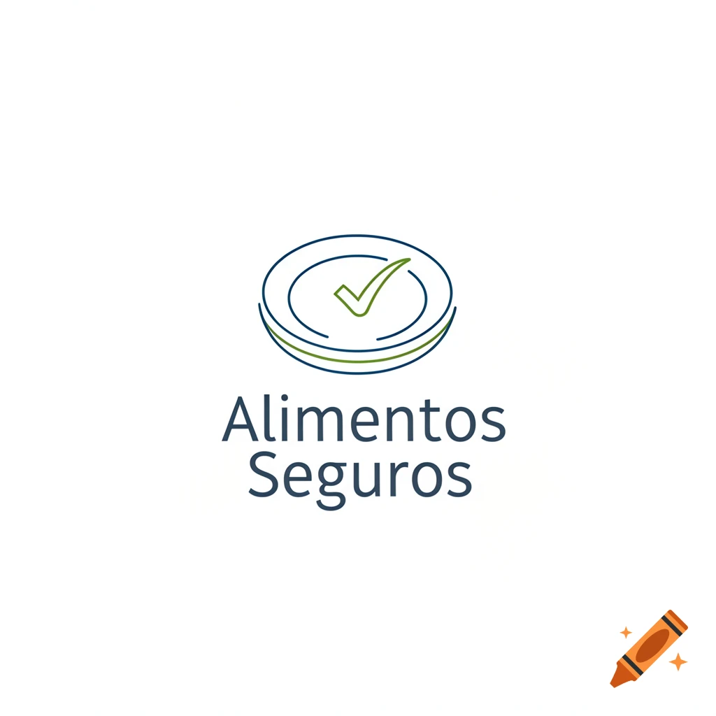 A modern, minimalist logo for 'Alimentos Seguros' featuring a blue outline of a plate with a green checkmark and dark blue text.