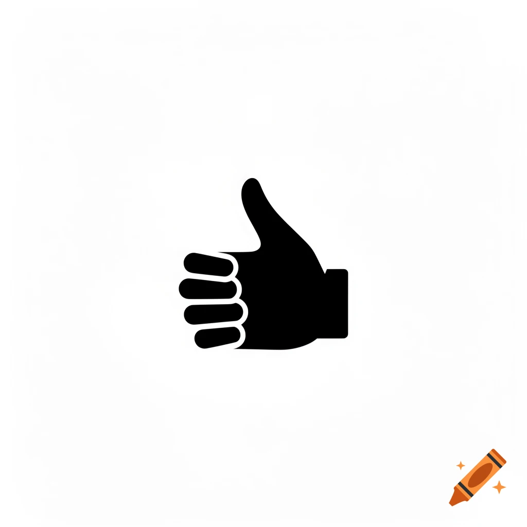 A minimalist black and white icon of a right hand giving a thumbs-up gesture.