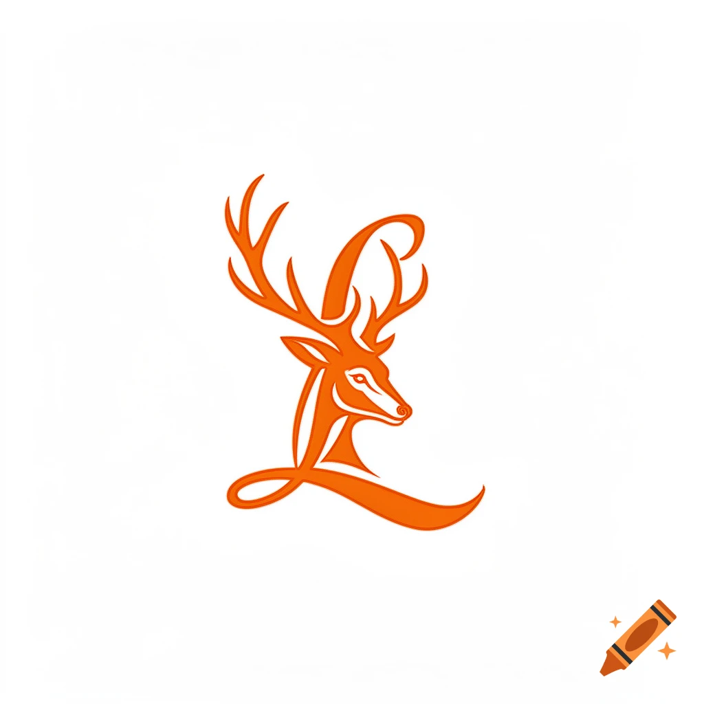 A stylized orange logo on a white background, featuring a deer's head with antlers integrated into a flowing capital letter L.