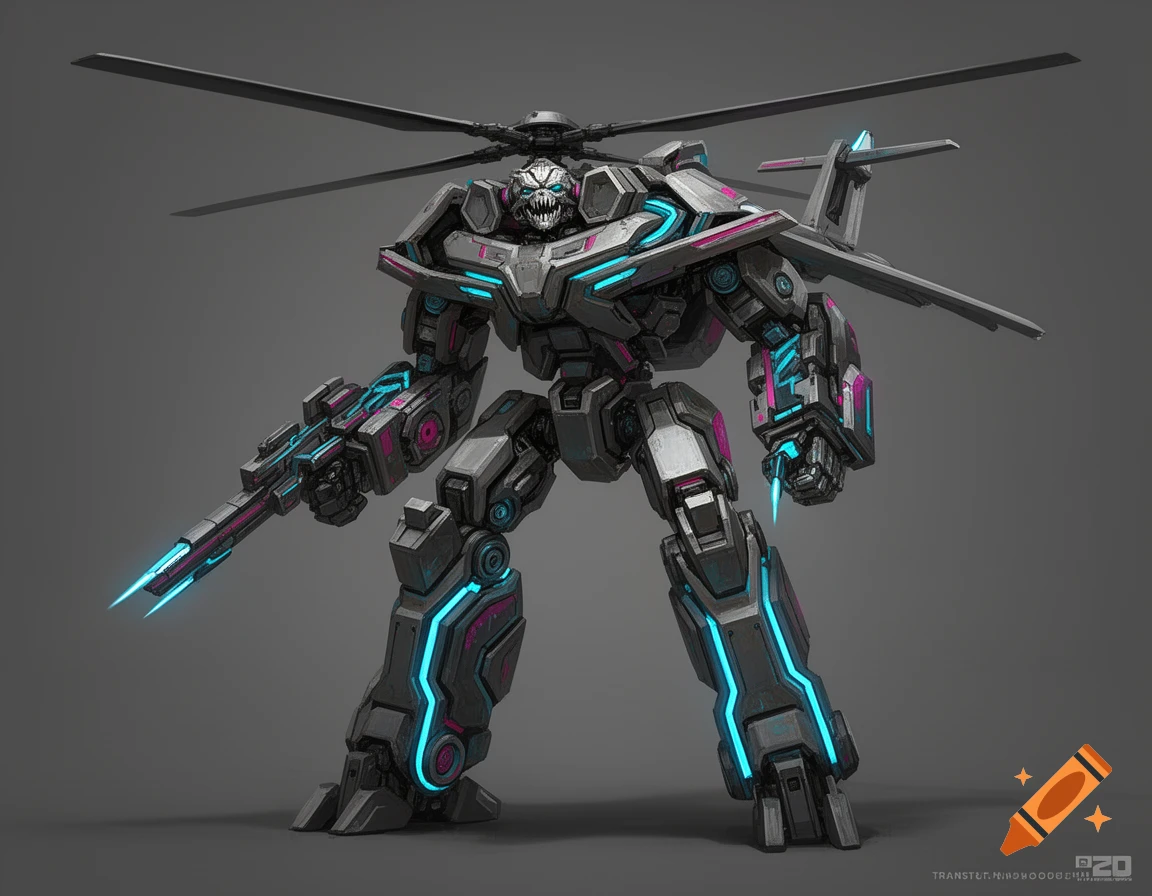 A dark grey and magenta transformer robot with glowing blue accents, holding a futuristic rifle, standing in a dynamic pose.