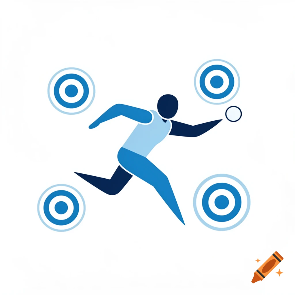 A stylized blue figure throws a white ball at targets, representing an Olympic sport pictogram.