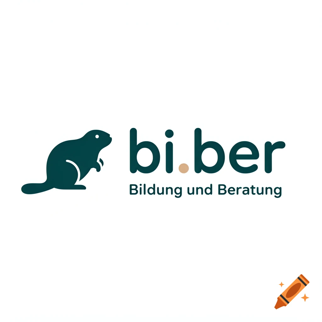 A minimalist logo with a dark teal beaver icon next to the text "bi.ber" with a sand-beige dot, and "Bildung und Beratung" below, on a white background.