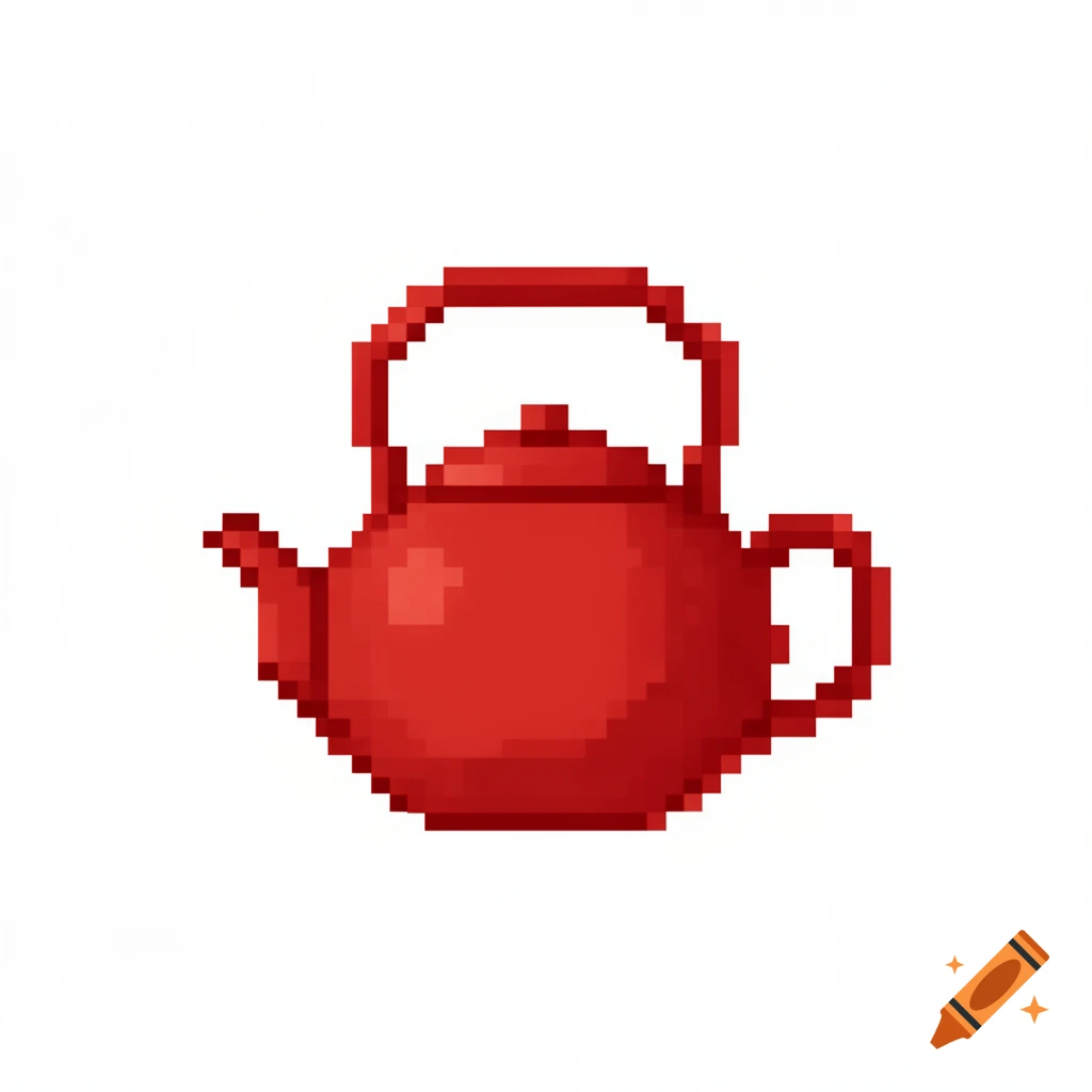A simple red pixel art teapot on a white background.
