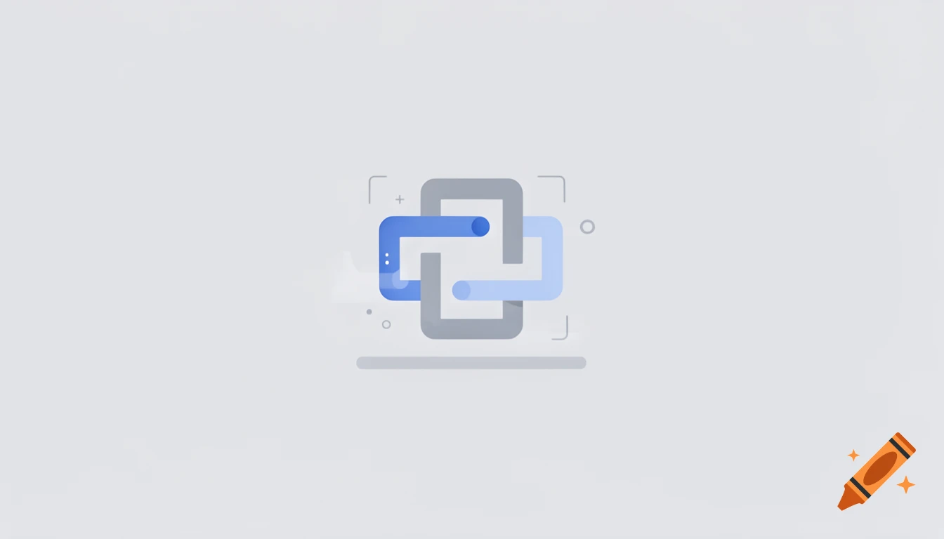 Abstract interlocking blue and grey rectangles forming a secure digital interface symbol on a clean white background.
