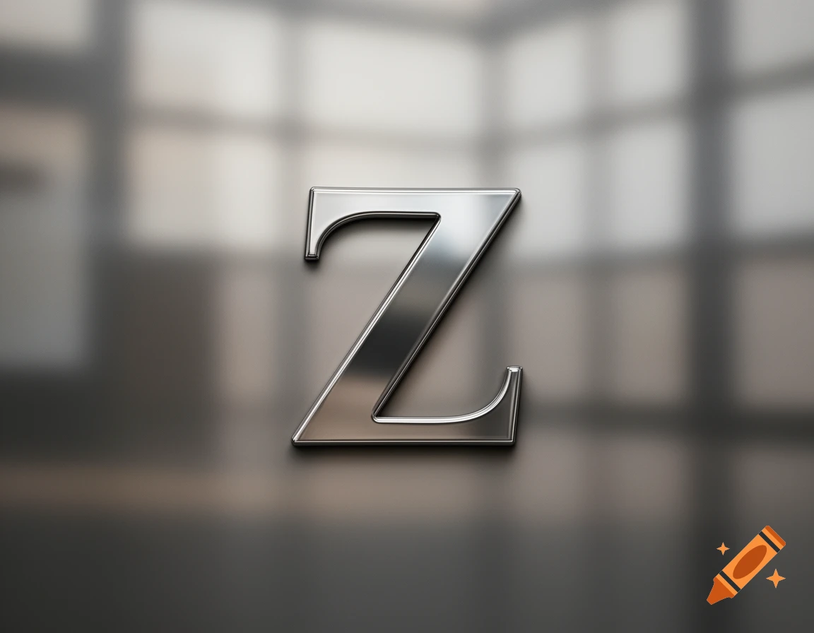 A shiny metallic 3D letter Z against a blurred background with subtle reflections.
